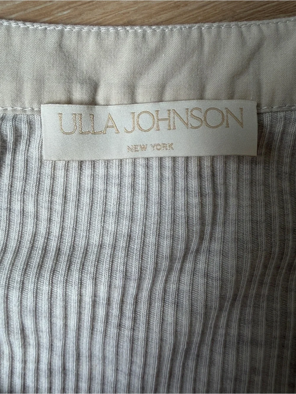 Ulla Johnson Sz S Ribbed Knit Top Pleated Puff Sleeves Beige Henley Boho*R16